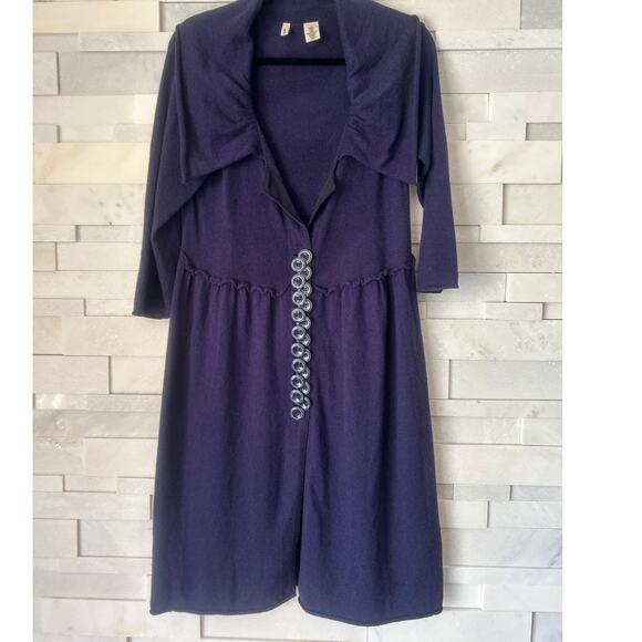 Moth Dresses & Skirts - MOTH ANTHRO Wool Multi-button Ruffle Waist Deep V-neck Midi Sweater Dress Navy L